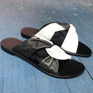 Size 41 (aus), Tony Bianco black and white leather slides (essentially size 9)